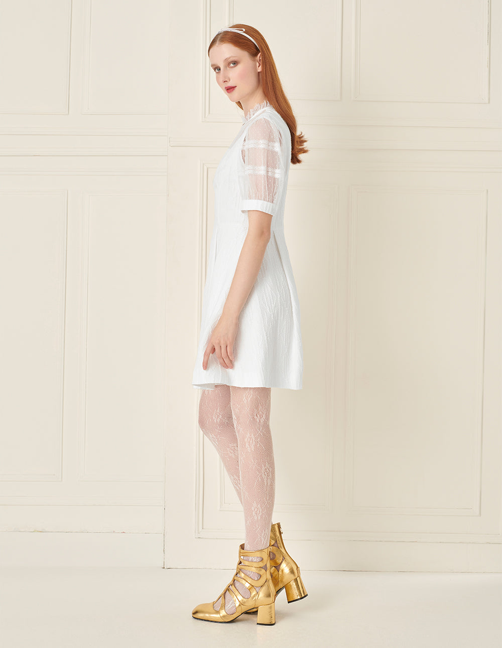 BORA AKSU Lace Patchwork Textured Hem Dress