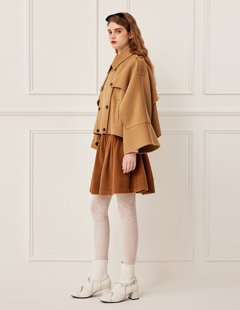 BORA AKSU Notched Collar Double-Breasted Asymmetrical Trench-Style Wool Coat