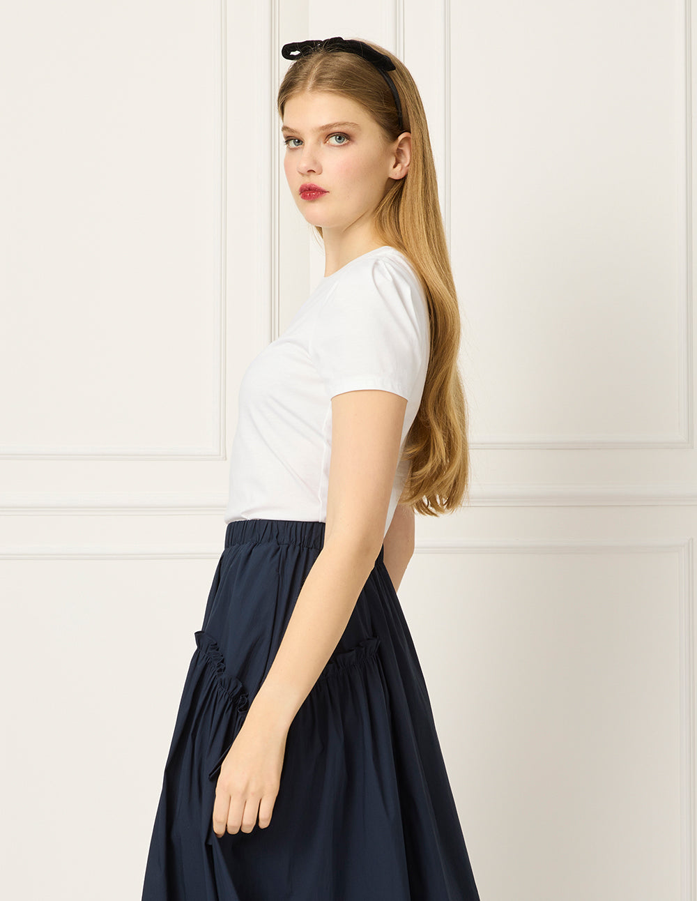 BORA AKSU Round-Neck Bubble Short-Sleeve Cotton White T-Shirt