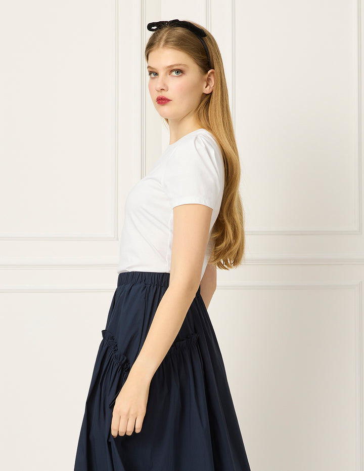 BORA AKSU Round-Neck Bubble Short-Sleeve Cotton White T-Shirt