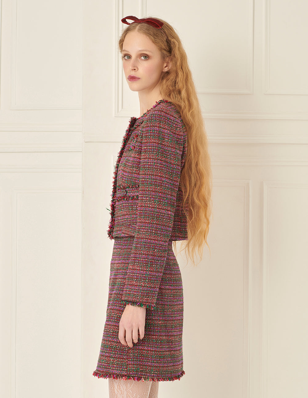 BORA AKSU Retro Crew Neck Short Tweed Jacket
