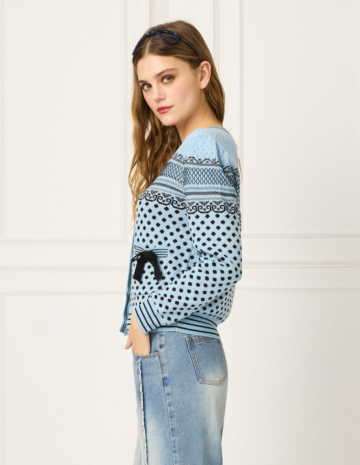 BORA AKSU Polka Dot V-Neck Jacquard Wool Cardigan