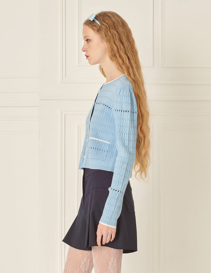 BORA AKSU Simple Round Neck Pick Holes Knitted Cardigan