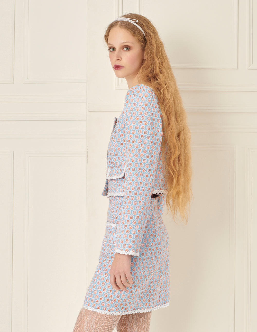 BORA AKSU Retro Lace Square Collar Jacquard Jacket