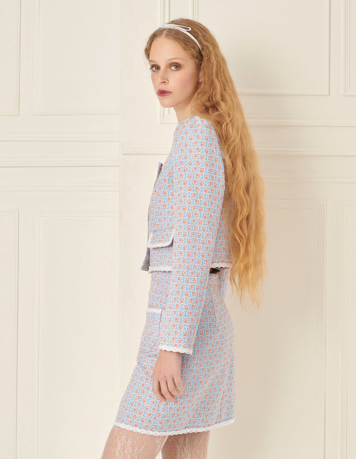 BORA AKSU Retro Lace Square Collar Jacquard Jacket