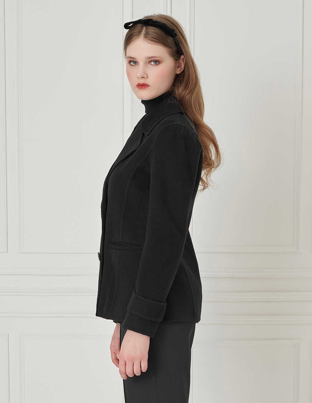 BORA AKSU Lapel Double-Breasted Waisted Wool Double-Faced Coat