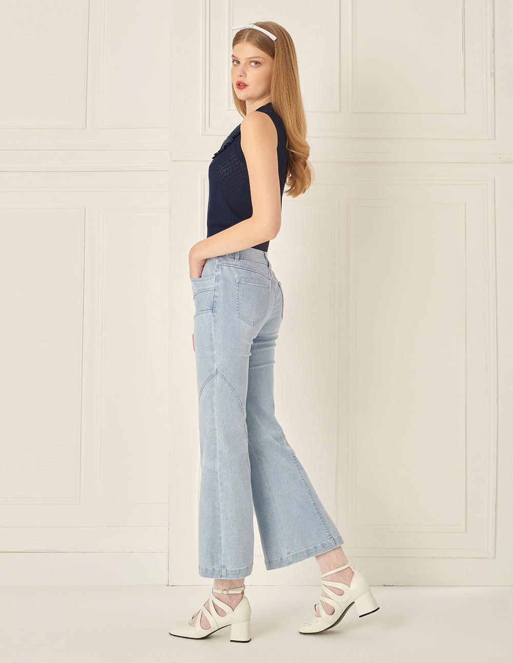 BORA AKSU Light Blue Versatile Jeans With Arc Splicing Design And Slits