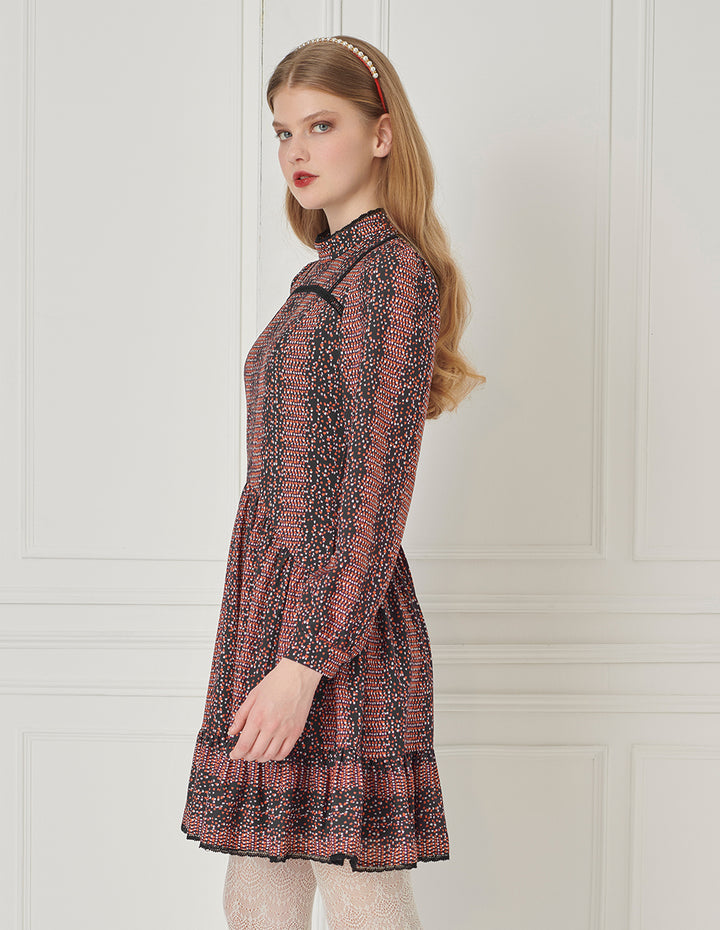 BORA AKSU Puff sleeves stand collar printed flare dress