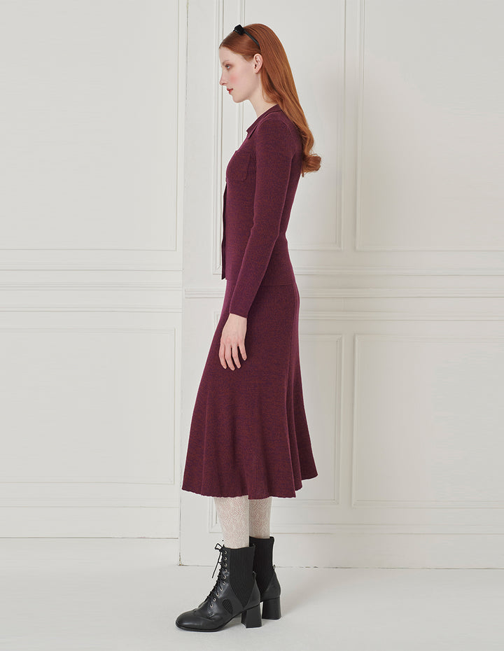 BORA AKSU Two-Tone A-Line Knee-length Knit Wool Skirt