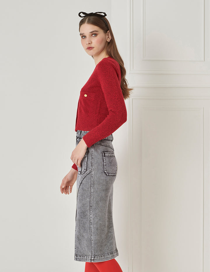 BORA AKSU Washed Denim Asymmetric Slit Skirt