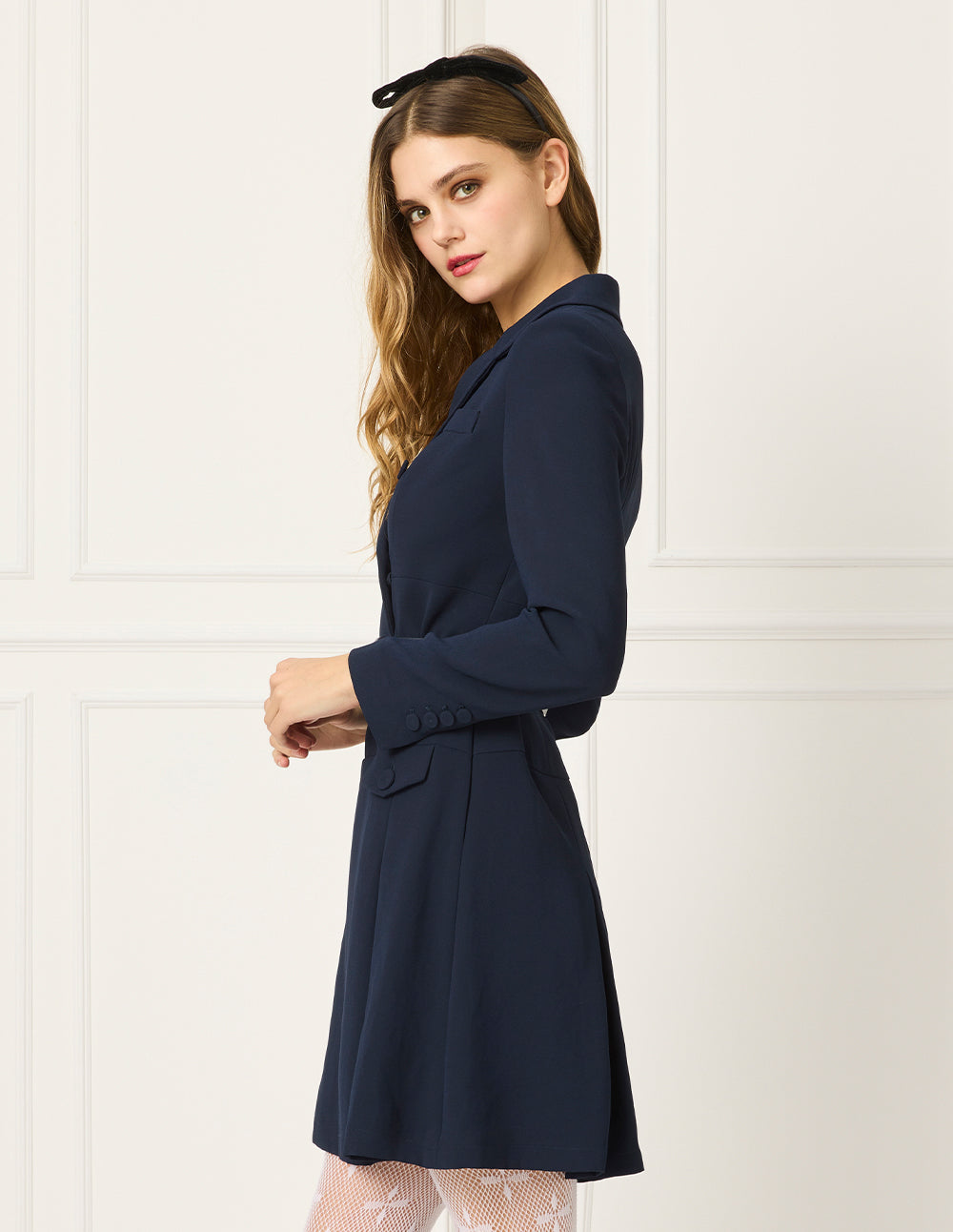 BORA AKSU Peaked Lapel Wrap Double Breasted Belted Blazer Dress