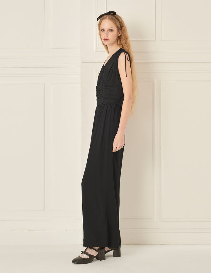 BORA AKSU V-Neck Sleeveless Pleated Jumpsuit