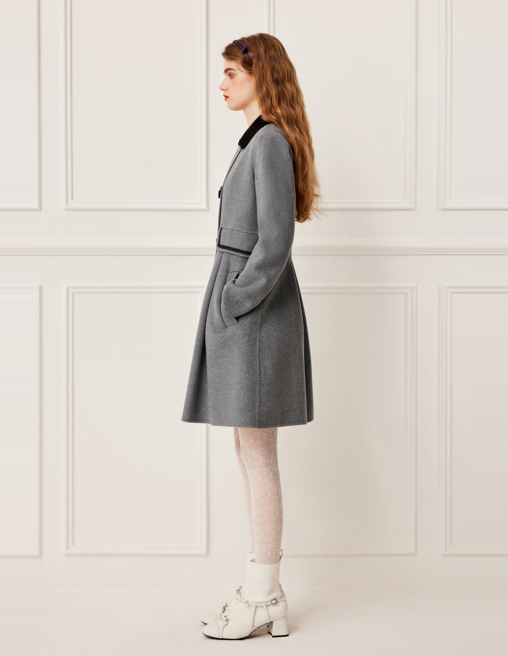 BORA AKSU Lapel Long-Sleeved Double-Breasted H-Shape Silk Wool Double-Faced Coat