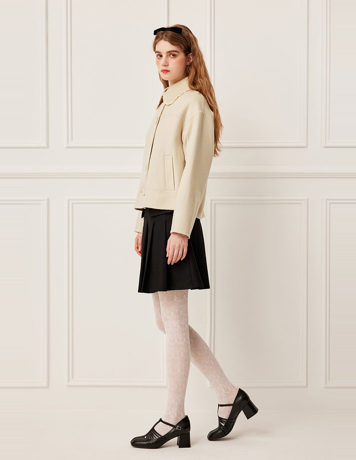 BORA AKSU Ruffle Lapel Long Sleeve Wool Knit Coat