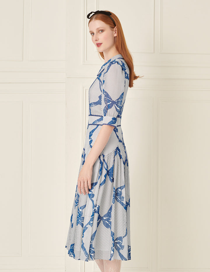 BORA AKSU French Lace-Embellished Bow Print Dress