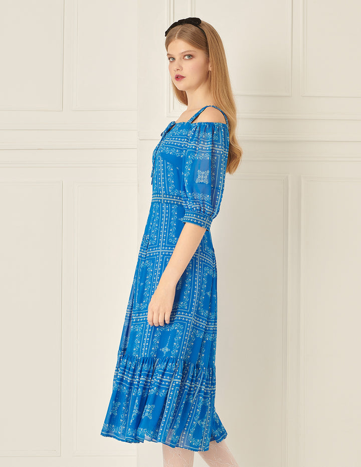 BORA AKSU Damascus Pattern Off-The-Shoulder Printed Dress