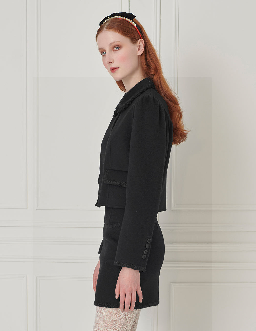 BORA AKSU Lace-Embellished Woolen Slimming Skirt