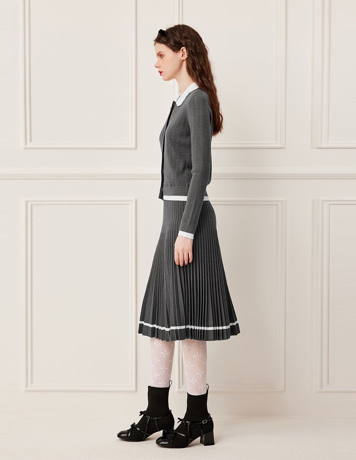 BORA AKSU Stretchy A-Line Pleated Knit Knee-Length Skirt