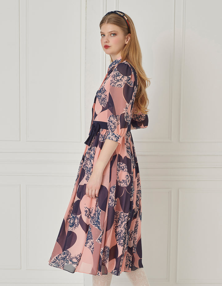 BORA AKSU Puff-Sleeved Bow-Embellished Printed Dress