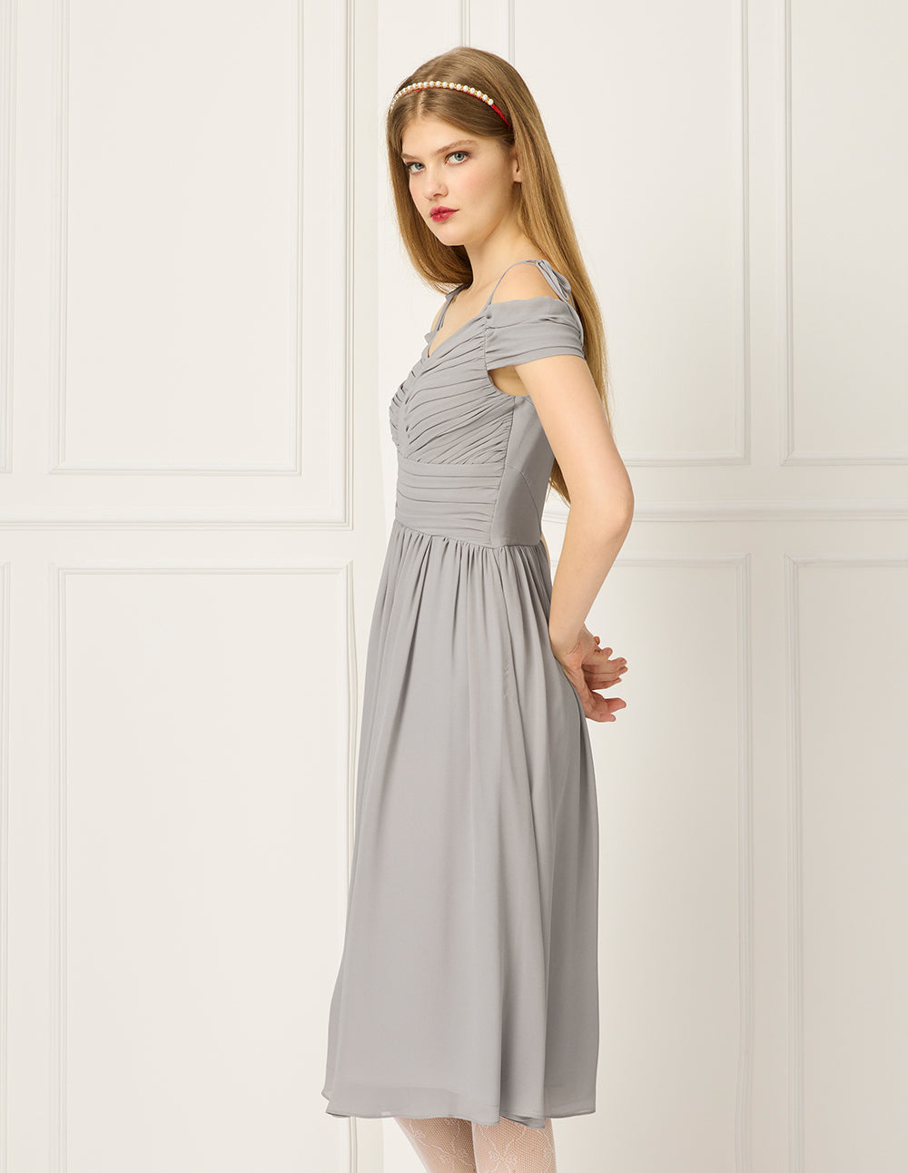 BORA AKSU V-neck Pleated Slip Midi Dress