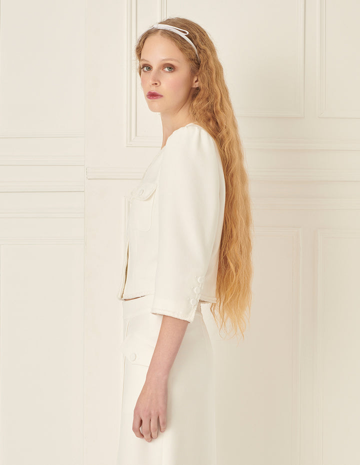 BORA AKSU Runwway Style French Puff Sleeve V-Neck Blazer