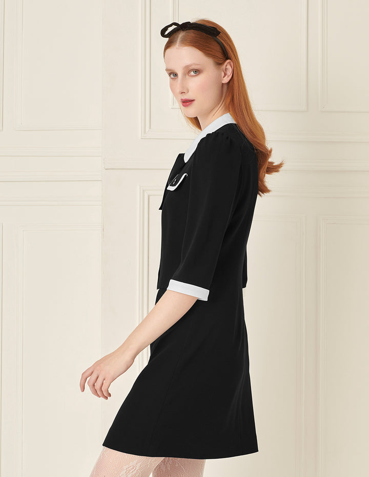BORA AKSU French Contrast Lapel Bow Tie Dress