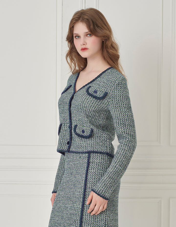 BORA AKSU V-Neck Long-Sleeve Knitted Cropped Cardigan