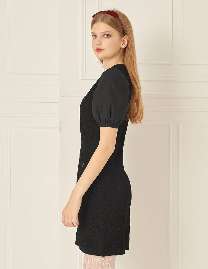 BORA AKSU Simple Puff Sleeve V-Neck Little Black Dress