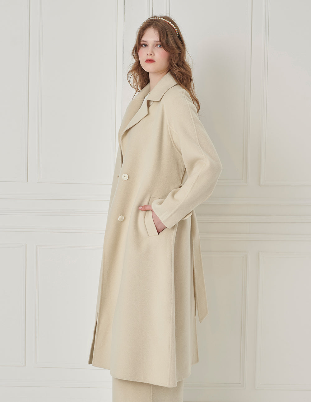 BORA AKSU Standing Collar Waist-Tie Single-Breasted Wool Coat