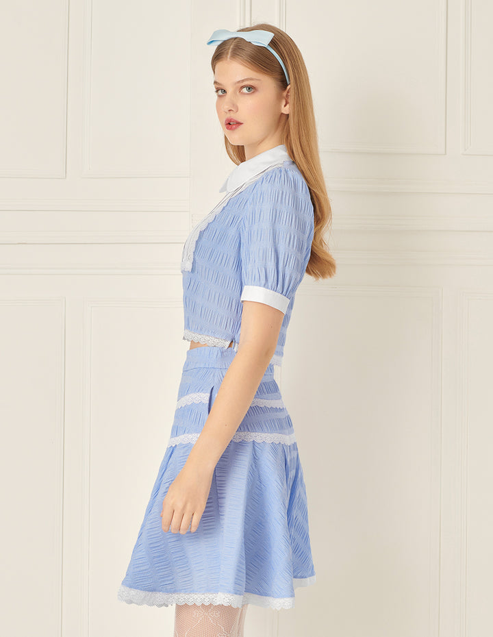 BORA AKSU Puff Sleeve Peter Pan Collar Color Block Lapel Top