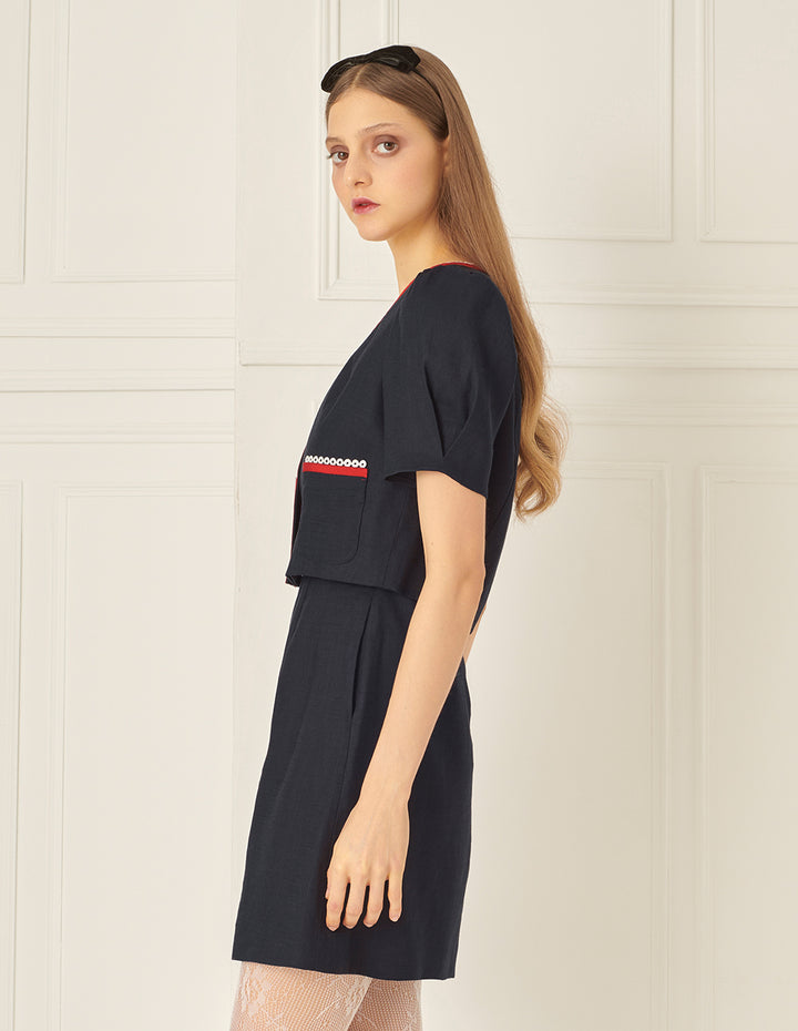 BORA AKSU Square Collar Lace Colour Block Short Coat