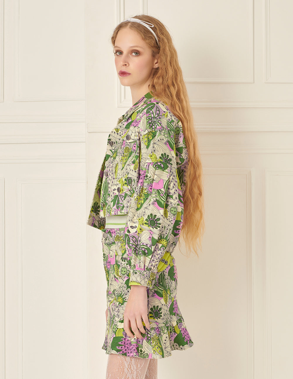 BORA AKSU Puff Sleeve Printed Short Denim Jacket