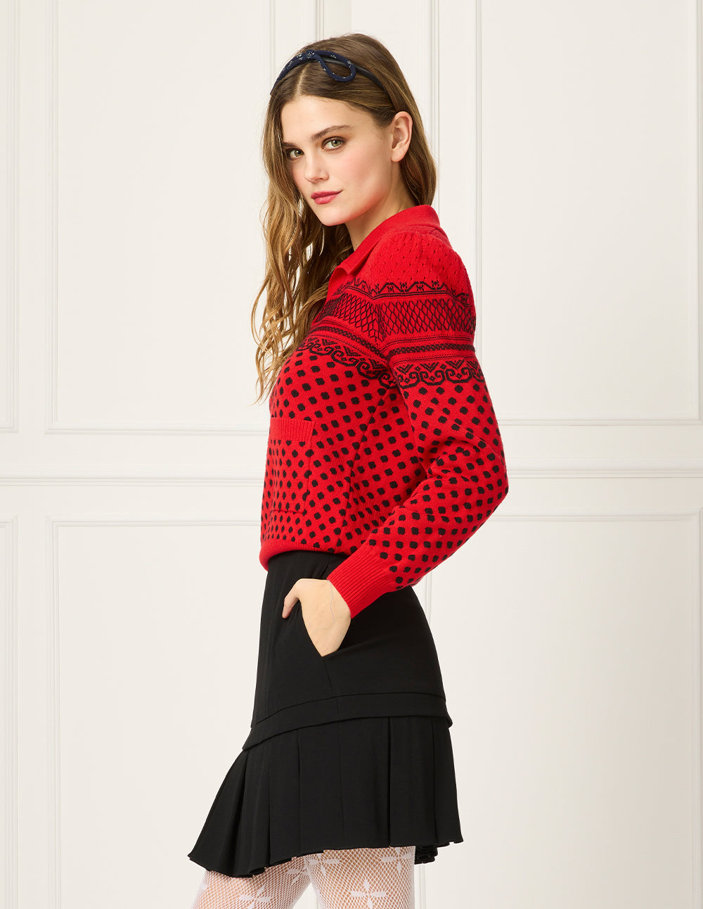 BORA AKSU Peter Pan Collar Black Polka Dot Knitted Pullover