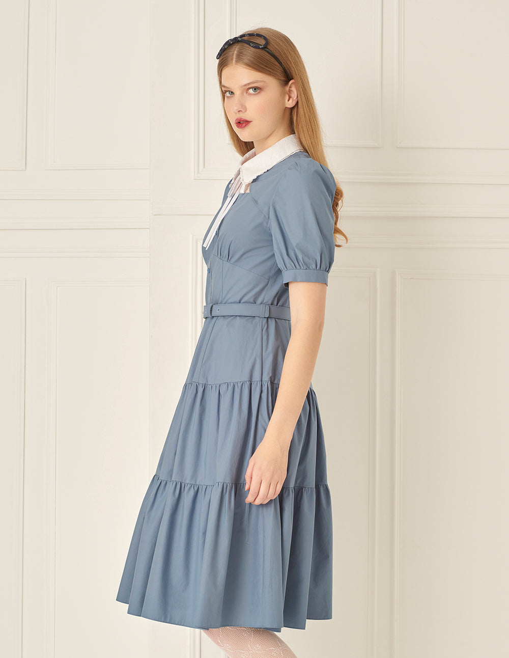 BORA AKSU Puff Sleeve Peter Pan Collar Waist Dress