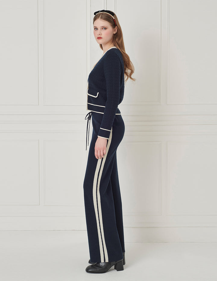 BORA AKSU Contrast-Color Striped Wide-Leg Straight Wool Pants