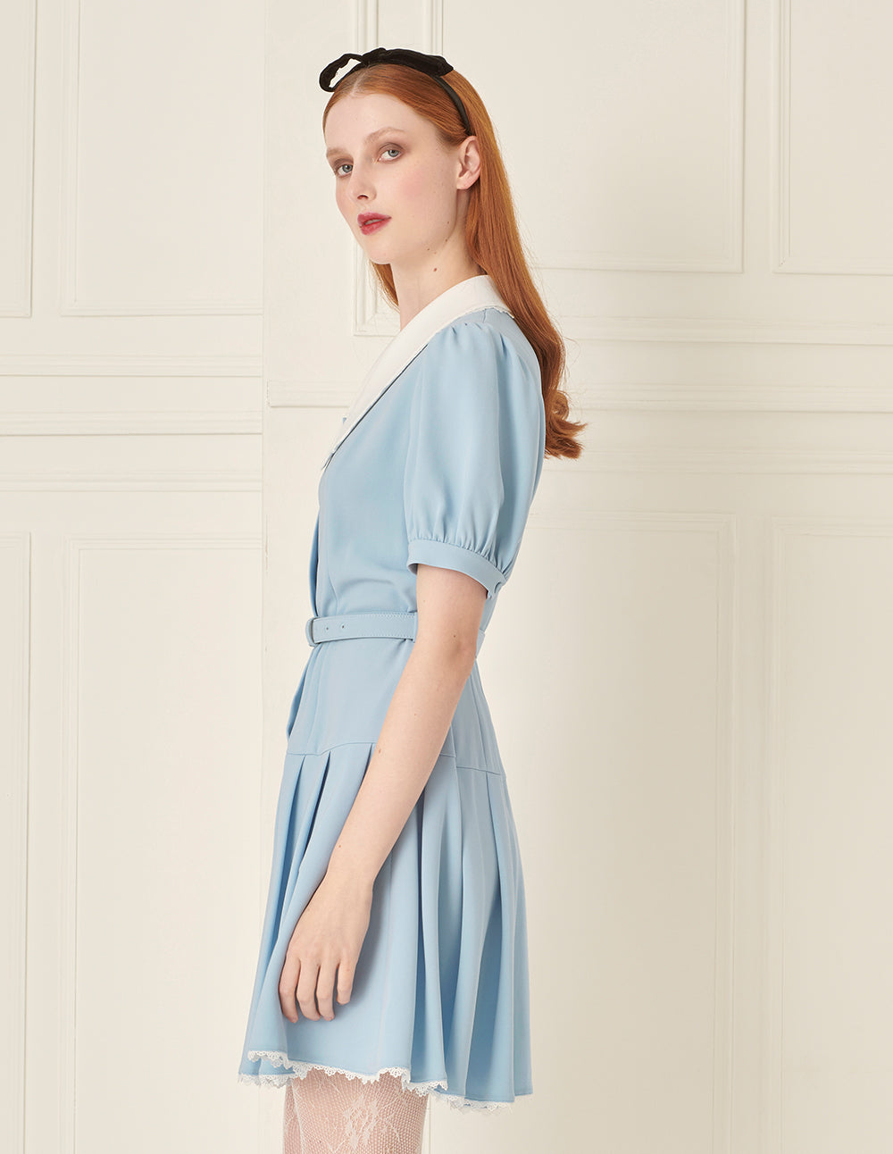 BORA AKSU Puff Sleeve Light Blue Slim Fit A-Line Dress