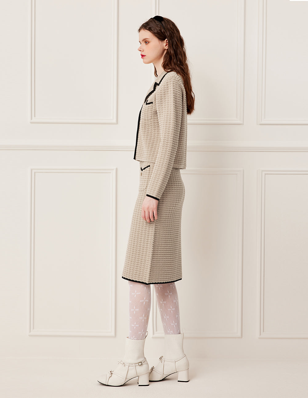 BORA AKSU Stretch Waist Camel Wool Knit Pencil Midi Skirt