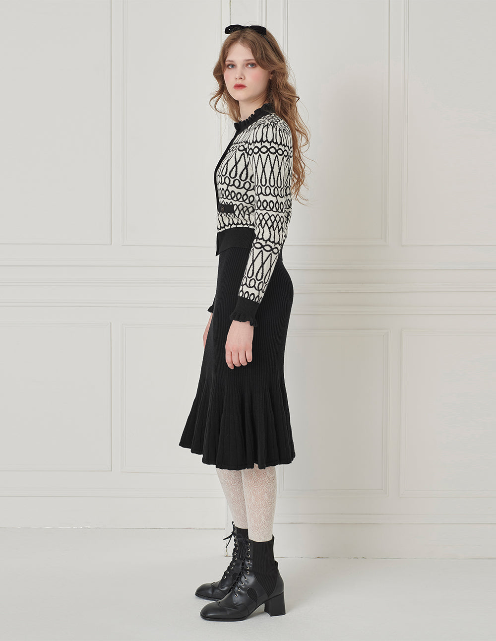 BORA AKSU Knitted Knee-Length Ruffle Trumpet Skirt