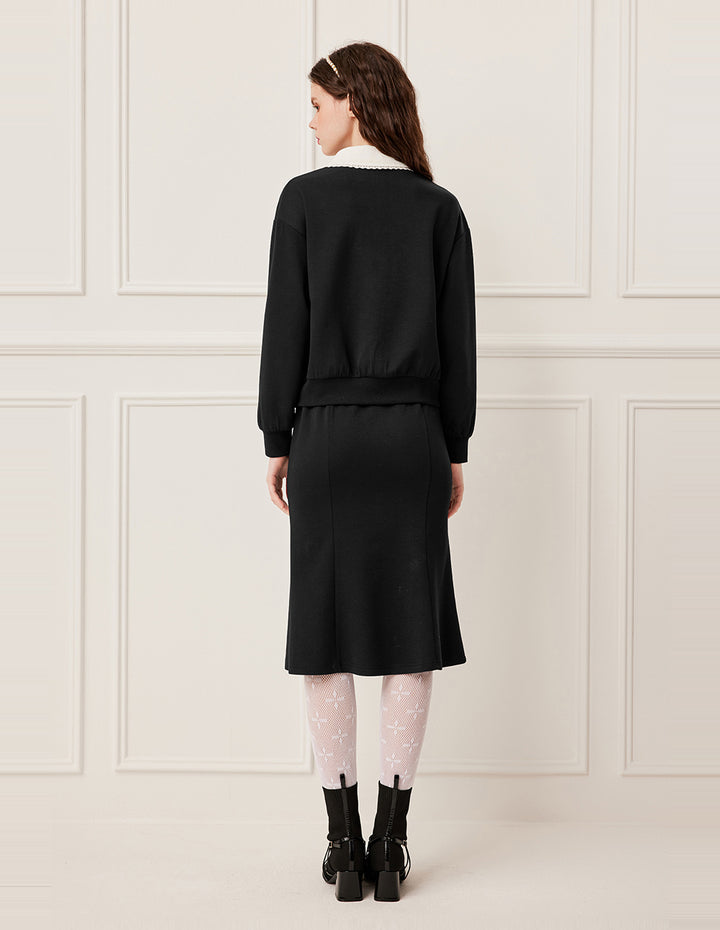 BORA AKSU Notched Collar Zip-Up Hooded Ribbed Sweatshirt