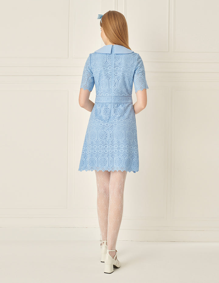 BORA AKSU Peter Pan Collar Waisted Lace Dress