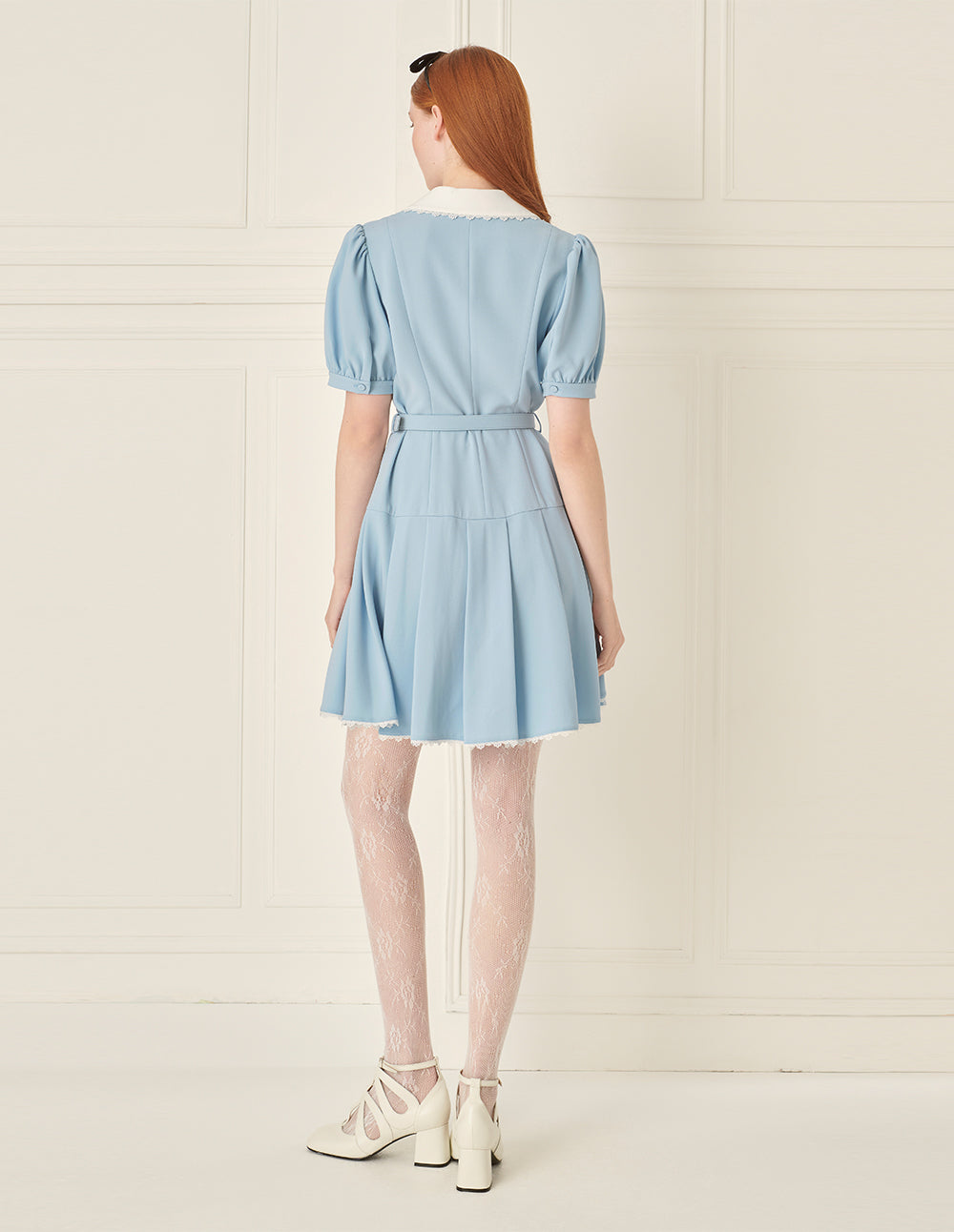 BORA AKSU Puff Sleeve Light Blue Slim Fit A-Line Dress