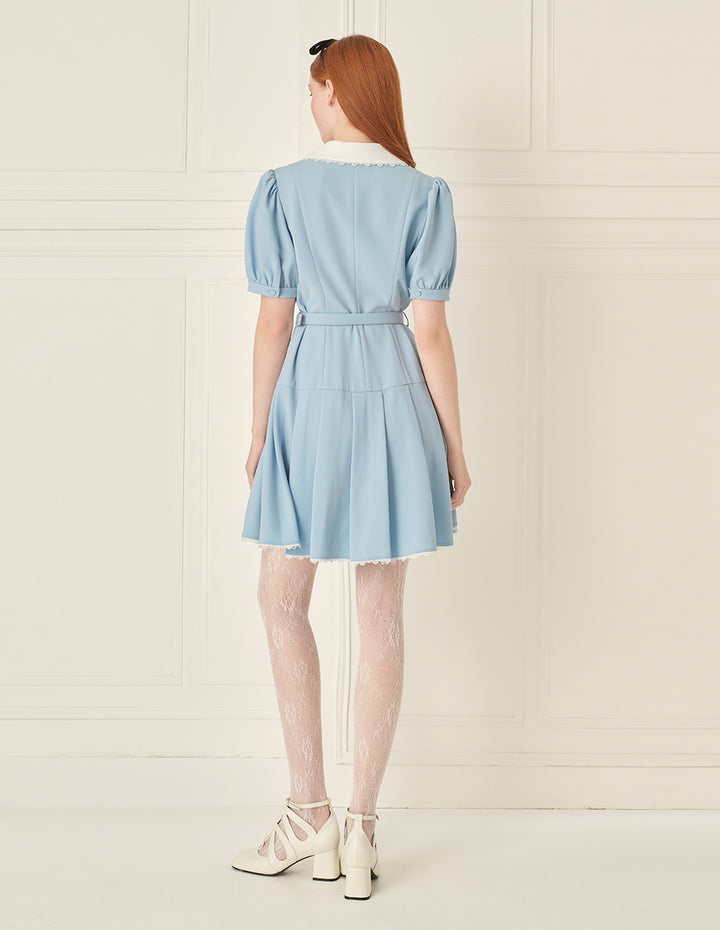 BORA AKSU Puff Sleeve Light Blue Slim Fit A-Line Dress