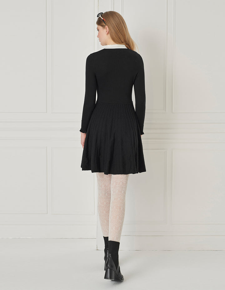 BORA AKSU Butterfly Knot Collar Black Long-Sleeve Knitted Dress