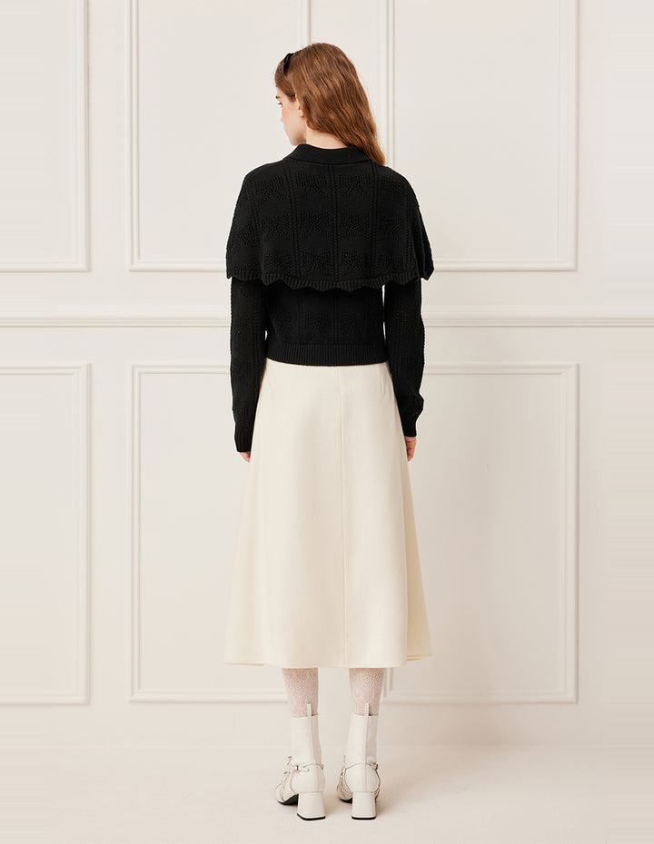 BORA AKSU Black Cape Patchwork Hollow Wool Double-Layer Knit Cardigan