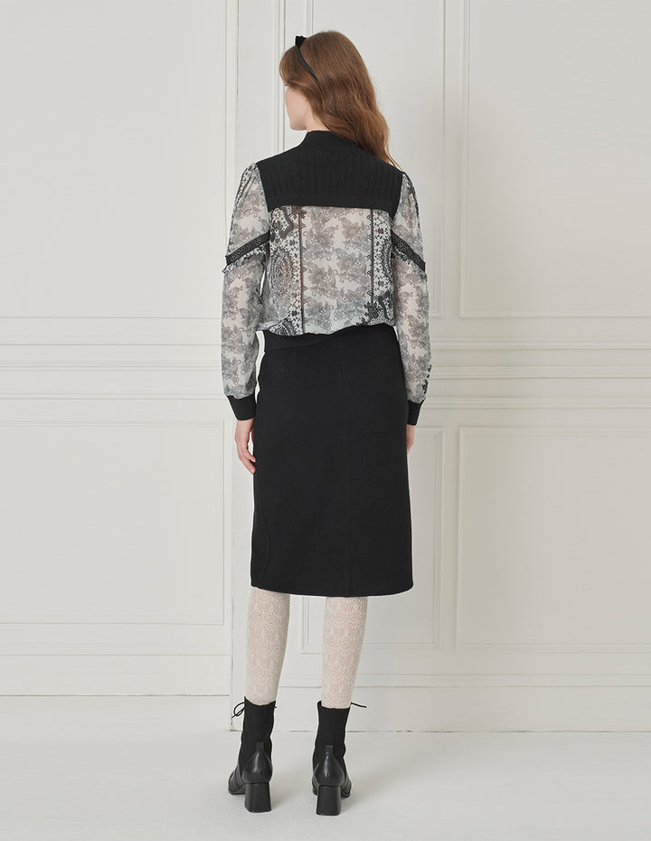 BORA AKSU Stand Collar Knitted Patchwork Printed Top