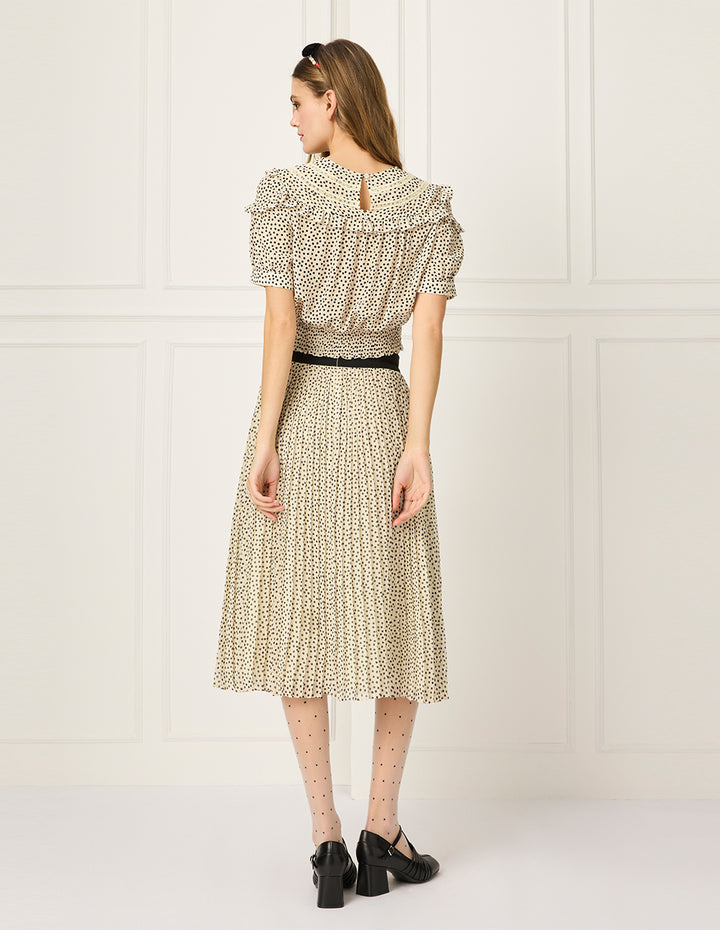 BORA AKSU Round Neck Puff Short-Sleeve Polka Dot Ruffle-Trim Top