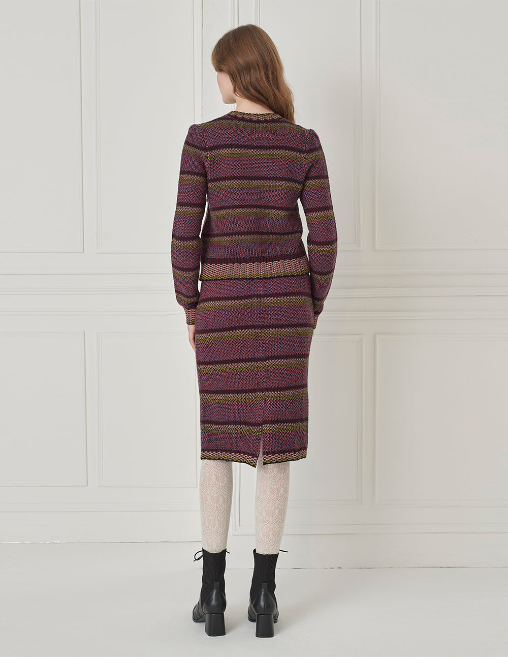 BORA AKSU Tweed  Stripe Wool Knee-Straight Pencil Skirt
