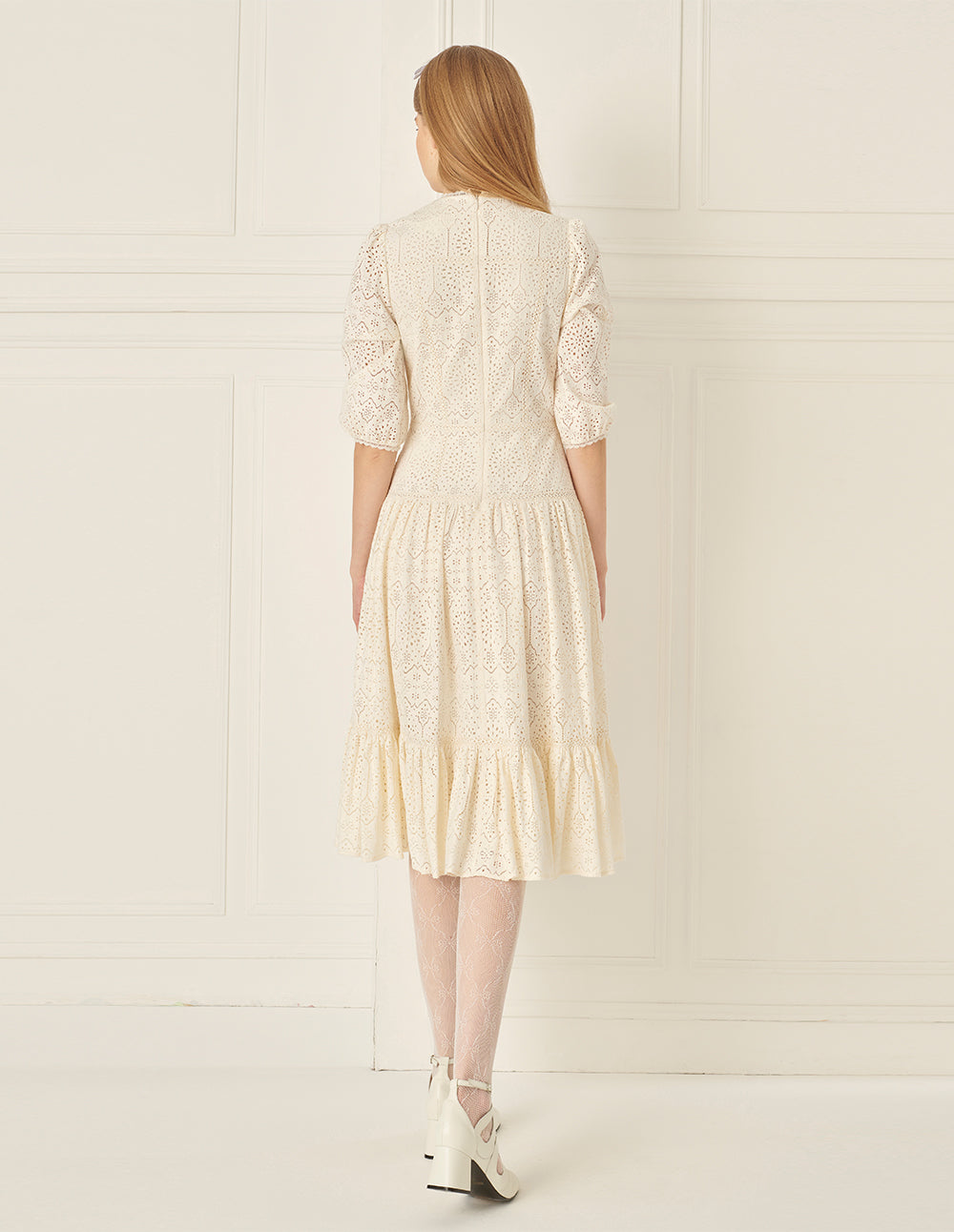 BORA AKSU Puff Sleeve V-Neck Lace Dress