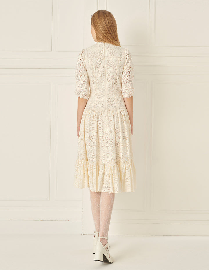 BORA AKSU Puff Sleeve V-Neck Lace Dress