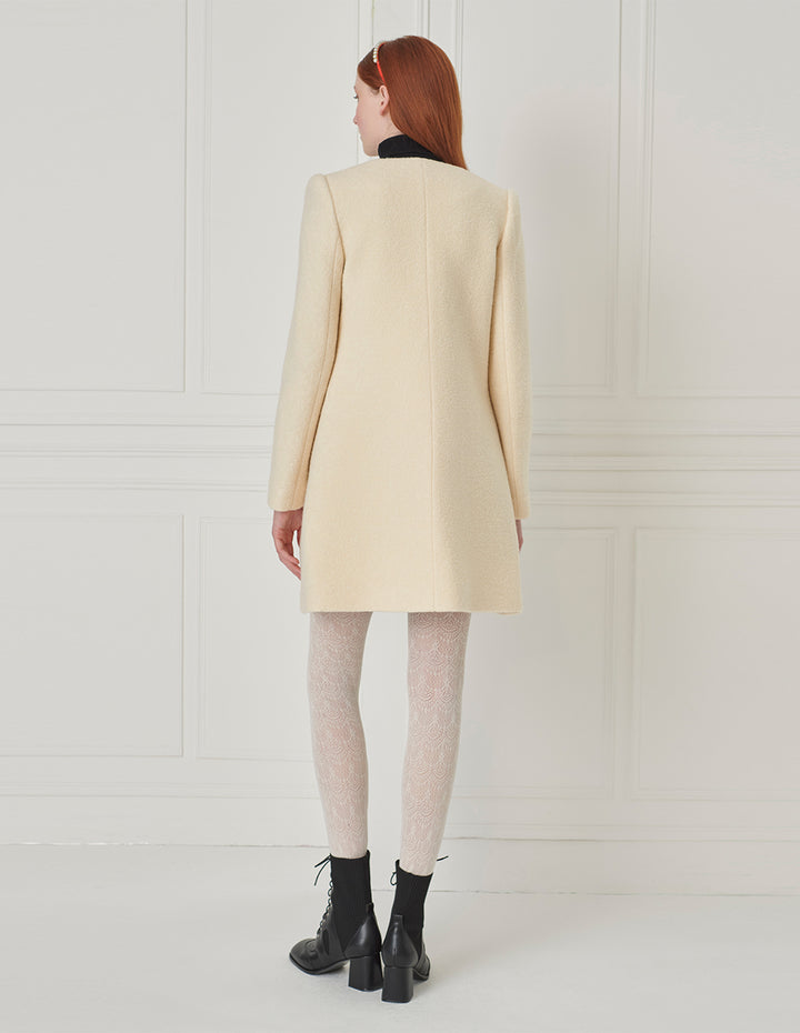 BORA AKSU Round Neck H-Type Single Breasted Milk White Wool Coat